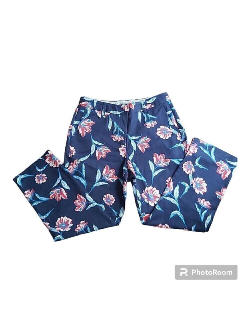 LANDS' End Womens Mid Rise Straight Leg Dark Blue Floral Crop Pants - Size 8